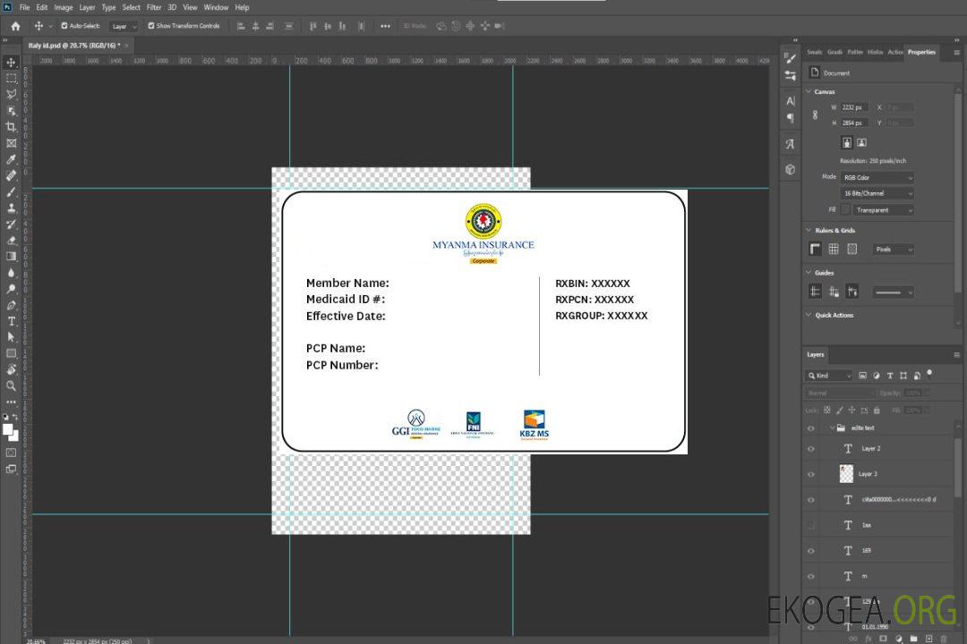 Carte d'assurance maladie du Myanmar template
